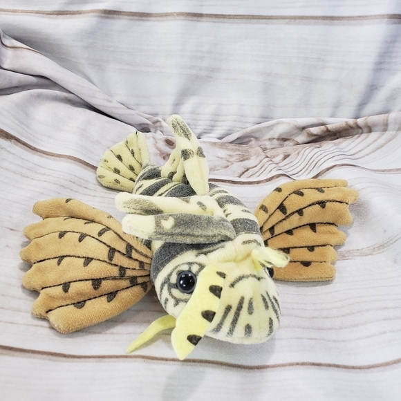 K&M Yellow Gray Striped Fish Plush Beanbag Stuffed Toy 9 Inch 2001 Gray Eyes - Picture 1 of 10